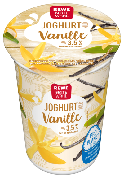 Joghurt mit 3,5% Fett in der Geschmacksrichtung Vanille der Eigenmarke REWE Beste Wahl 